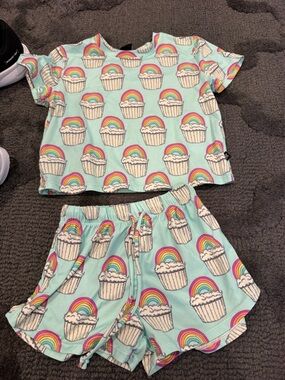Girls Mint Rainbow Cupcake Pajama Set - Two-Piece Sleepwear